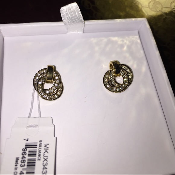 MK GOLD DOUBLE HOOP CRYSTAL EARRINGS - Picture 1 of 4